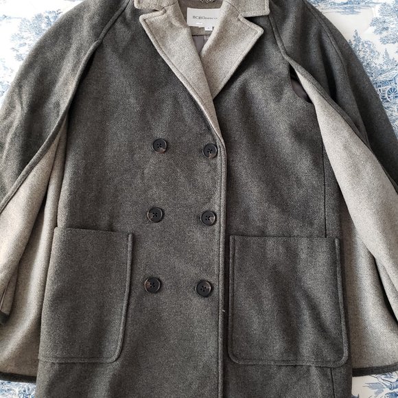 BCBG Generation Wool Blend Double Breasted Gray Cape Jacket - Picture 4 of 11
